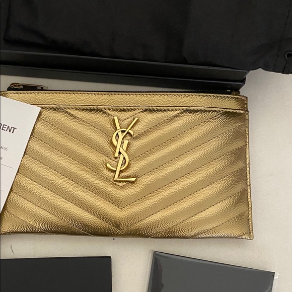 Yves Saint Laurent Handbags - NEW YSL GOLD METALLIC BILL POUCH WALLET CLUTCH
